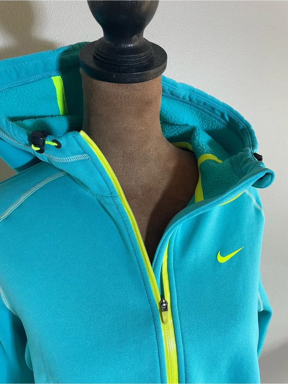 Nike Women’s Teal Zip-Up Hooded Jacket with Neon Yellow Trim
